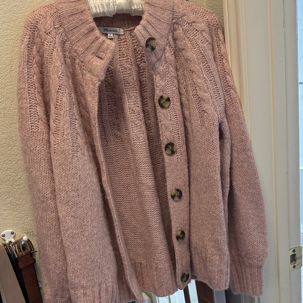 Madewell Soft Pink Cable Knit Cardigan